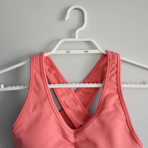 Alphalete Women's S Pink‎ V-Neck Ruched Racerback Stretch Activewear Sports Bra - Picture 3 of 9